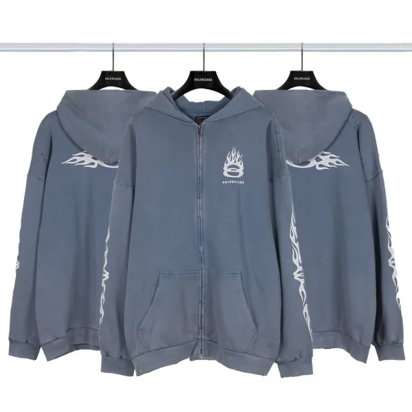 Balenciaga Distressed Graphic Hoodie Black/Gray/White/Army Green/Light Blue Multicolor - 44