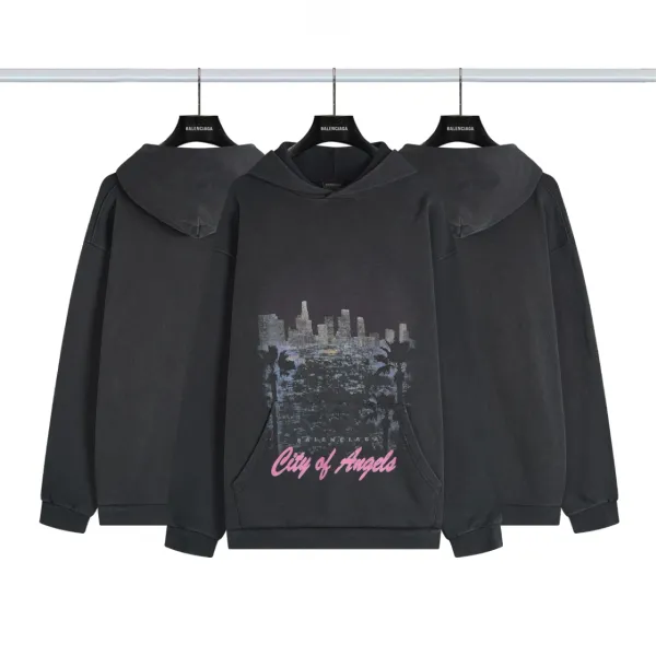 Balenciaga Distressed Graphic Hoodie Black/Gray/White/Army Green/Light Blue Multicolor - 5