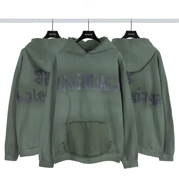 Balenciaga Distressed Graphic Hoodie Black/Gray/White/Army Green/Light Blue Multicolor - 30