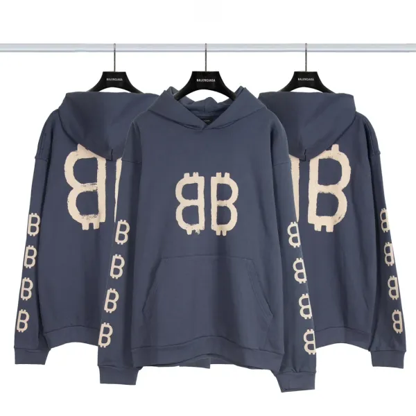 Balenciaga Distressed Graphic Hoodie Black/Gray/White/Army Green/Light Blue Multicolor - 53