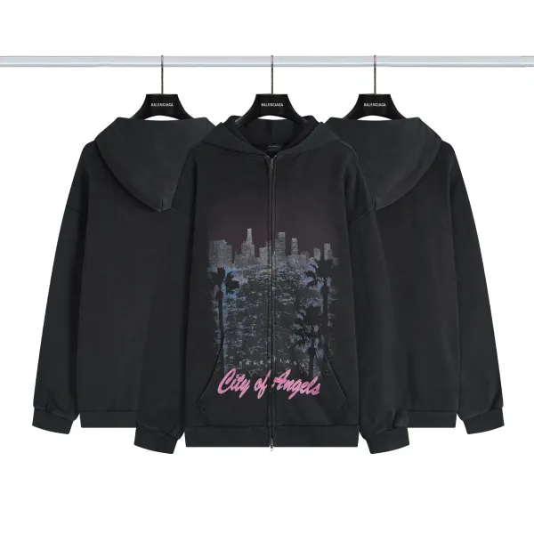 Balenciaga Distressed Graphic Hoodie Black/Gray/White/Army Green/Light Blue Multicolor - 4