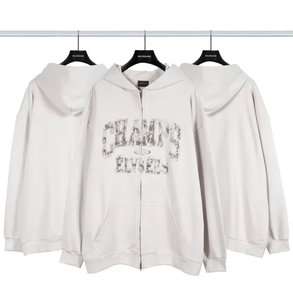 Balenciaga Distressed Graphic Hoodie Black/Gray/White/Army Green/Light Blue Multicolor - 55