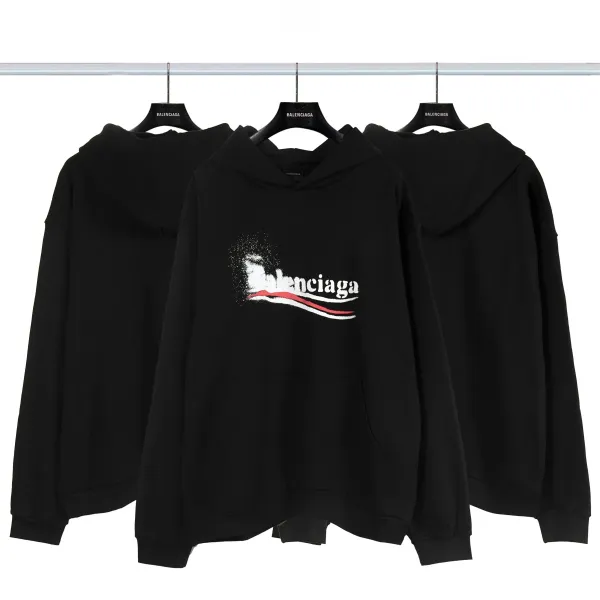 Balenciaga Distressed Graphic Hoodie Black/Gray/White/Army Green/Light Blue Multicolor - 39