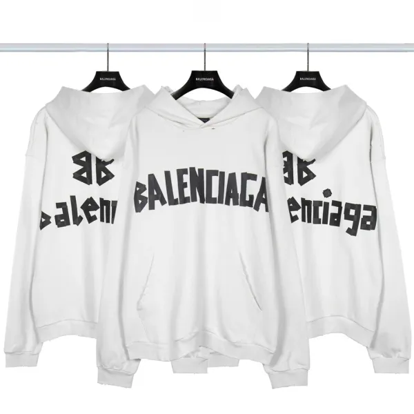Balenciaga Distressed Graphic Hoodie Black/Gray/White/Army Green/Light Blue Multicolor - 52