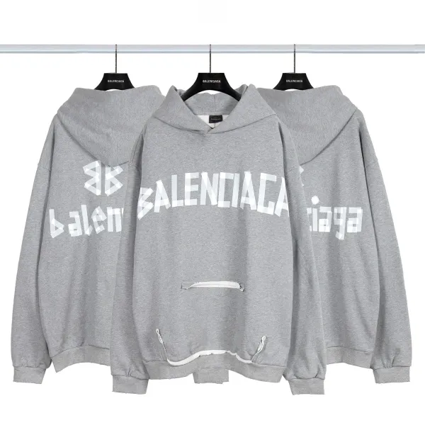 Balenciaga Distressed Graphic Hoodie Black/Gray/White/Army Green/Light Blue Multicolor - 24