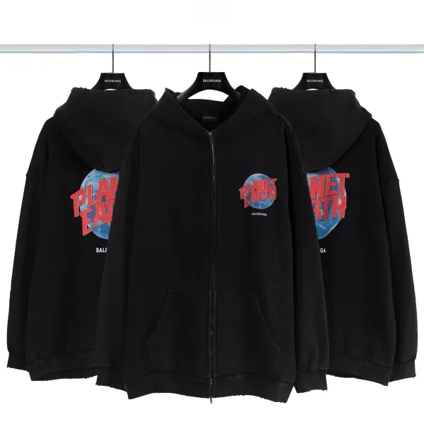 Balenciaga Distressed Graphic Hoodie Black/Gray/White/Army Green/Light Blue Multicolor - 41
