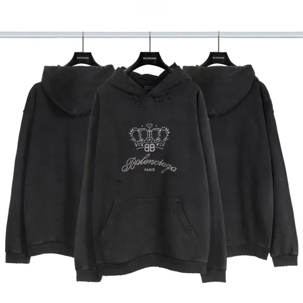 Balenciaga Distressed Graphic Hoodie Black/Gray/White/Army Green/Light Blue Multicolor - 50