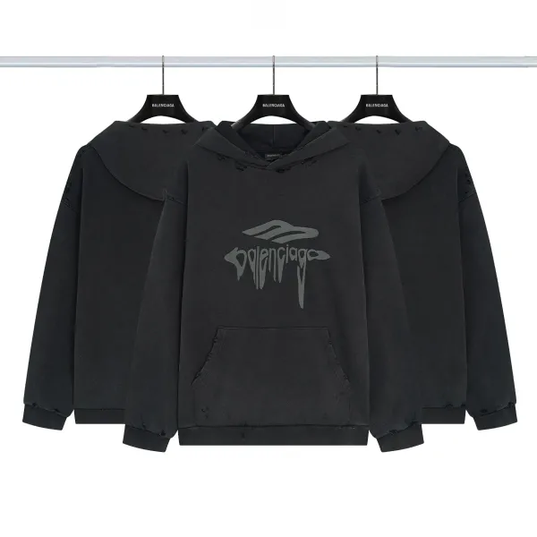 Balenciaga Distressed Graphic Hoodie Black/Gray/White/Army Green/Light Blue Multicolor - 17