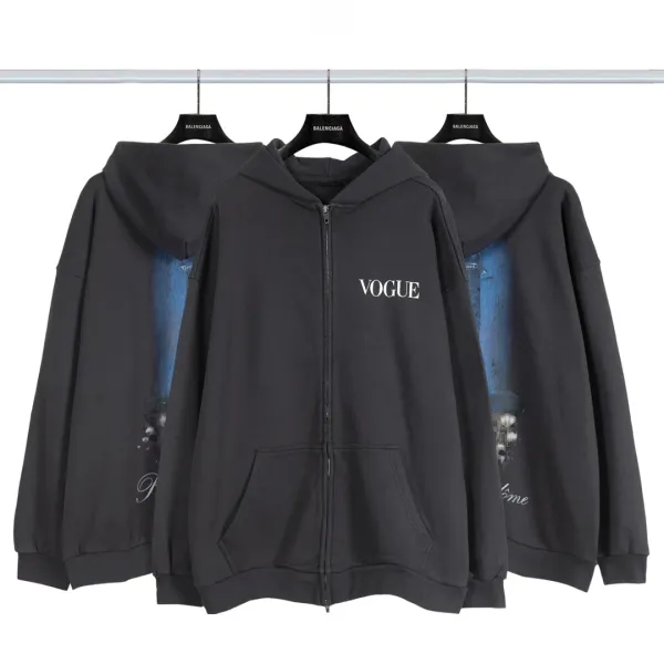 Balenciaga Distressed Graphic Hoodie Black/Gray/White/Army Green/Light Blue Multicolor - 49