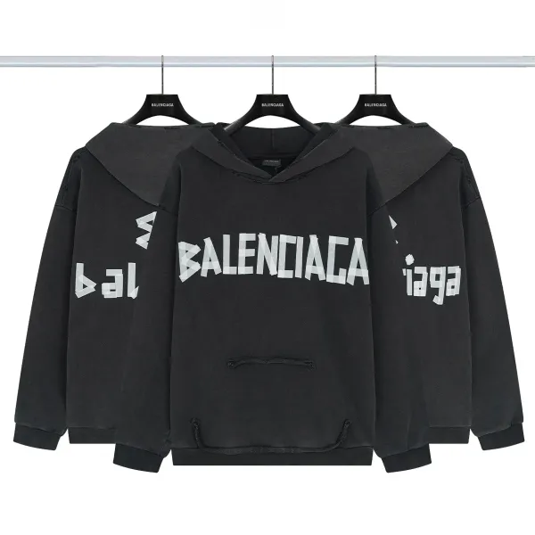 Balenciaga Distressed Graphic Hoodie Black/Gray/White/Army Green/Light Blue Multicolor - 18