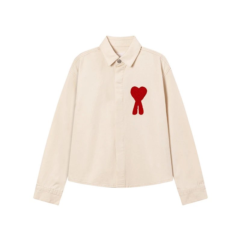 Comme des Garçons Play Heart Embroidered Beige Shirt