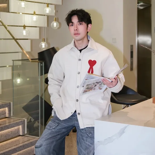 Comme des Garçons Play Heart Embroidered Shirt Beige - 18