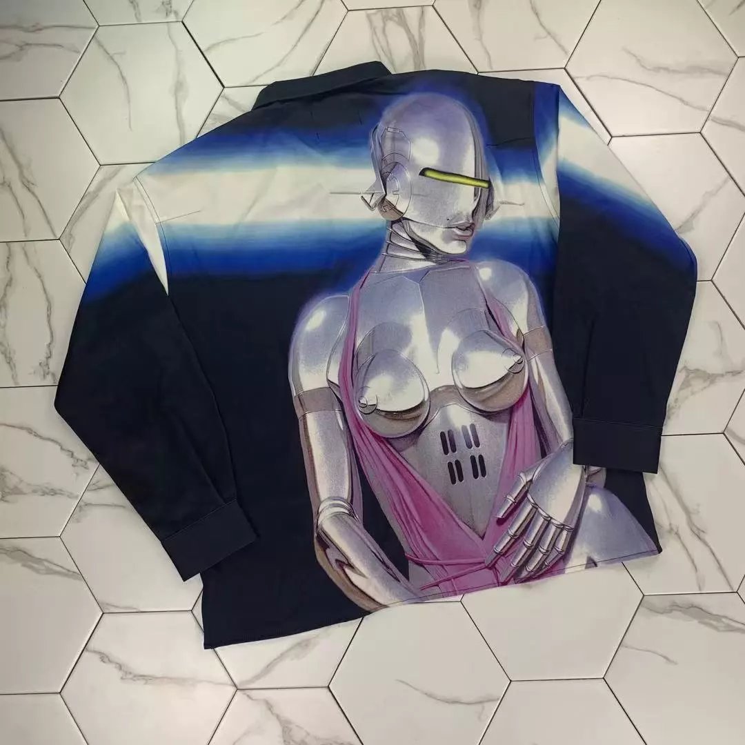 Gaorl Limited Edition New Sorayama Robot Tencel Satin Shirt Shirt High Street Ins Style Sorayama
