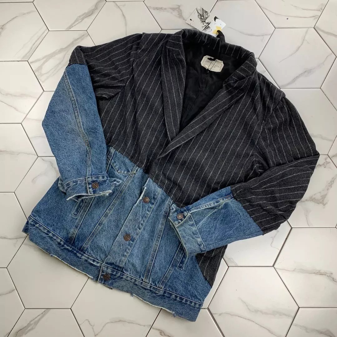 GAORL New Stripe Wool Blend Denim Tailored Blazer GL Greg Lauren Style