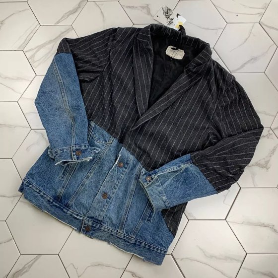 GAORL New Stripe Wool Blend Denim Tailored Blazer GL Greg Lauren Style