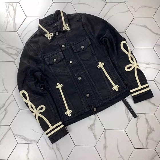 Gaorl New Washed Distressed Waxed Royal Court Black Woven Denim Jacket AMIRI Unisex