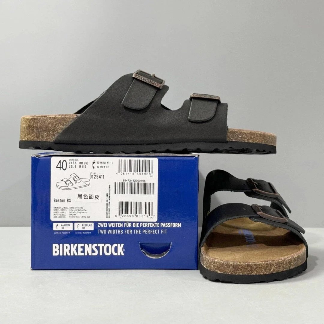 DC Birkenstock Two-Strap Slides (Black Leather Upper)