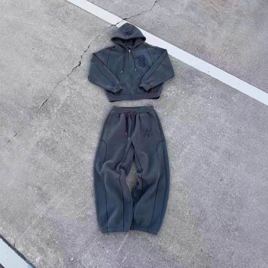 Navy Blue Embroidered Logo Hoodie And Jogger Set Streetwear