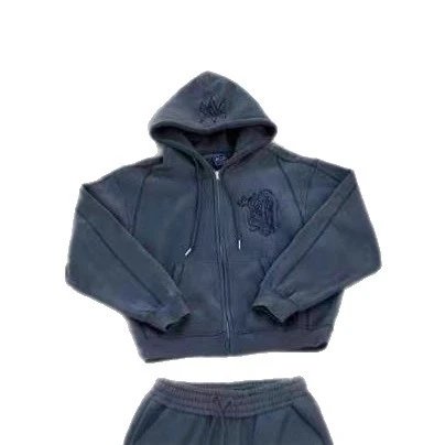 Navy Blue Embroidered Logo Hoodie And Jogger Set Streetwear
