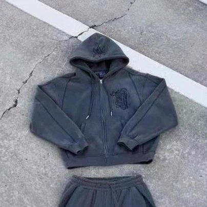 Navy Blue Embroidered Logo Hoodie And Jogger Set Streetwear