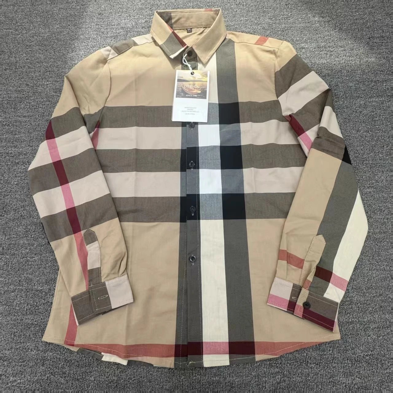 Burberry Beige Plaid Long Sleeve Shirt