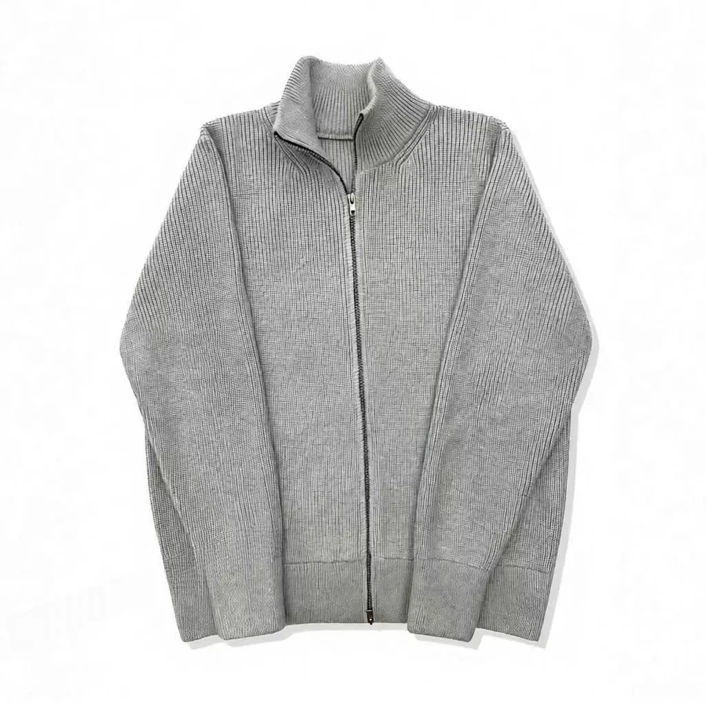 Stitched Logo Double-Zip Warm Spring & Fall Cardigan Sweater High-Gram-Weight Coat Knitwear Thick Loose Couple High Neck