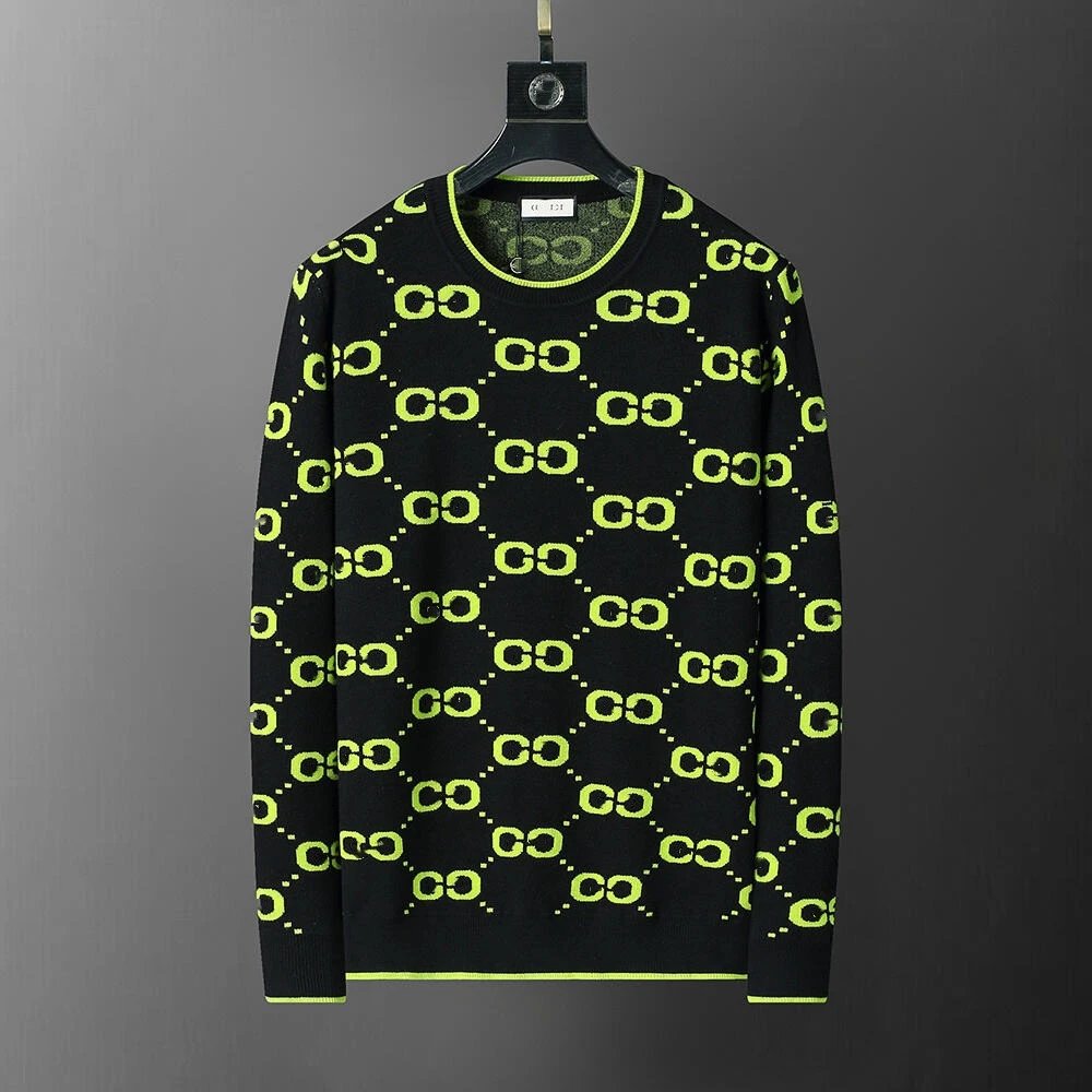 Gucci GG Pattern Neon Green Knit Sweater - 1
