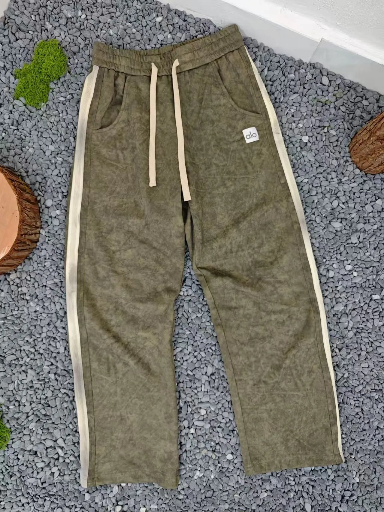 Alo Yoga Crinkle Track Pants Army Green Sweatpants - 1