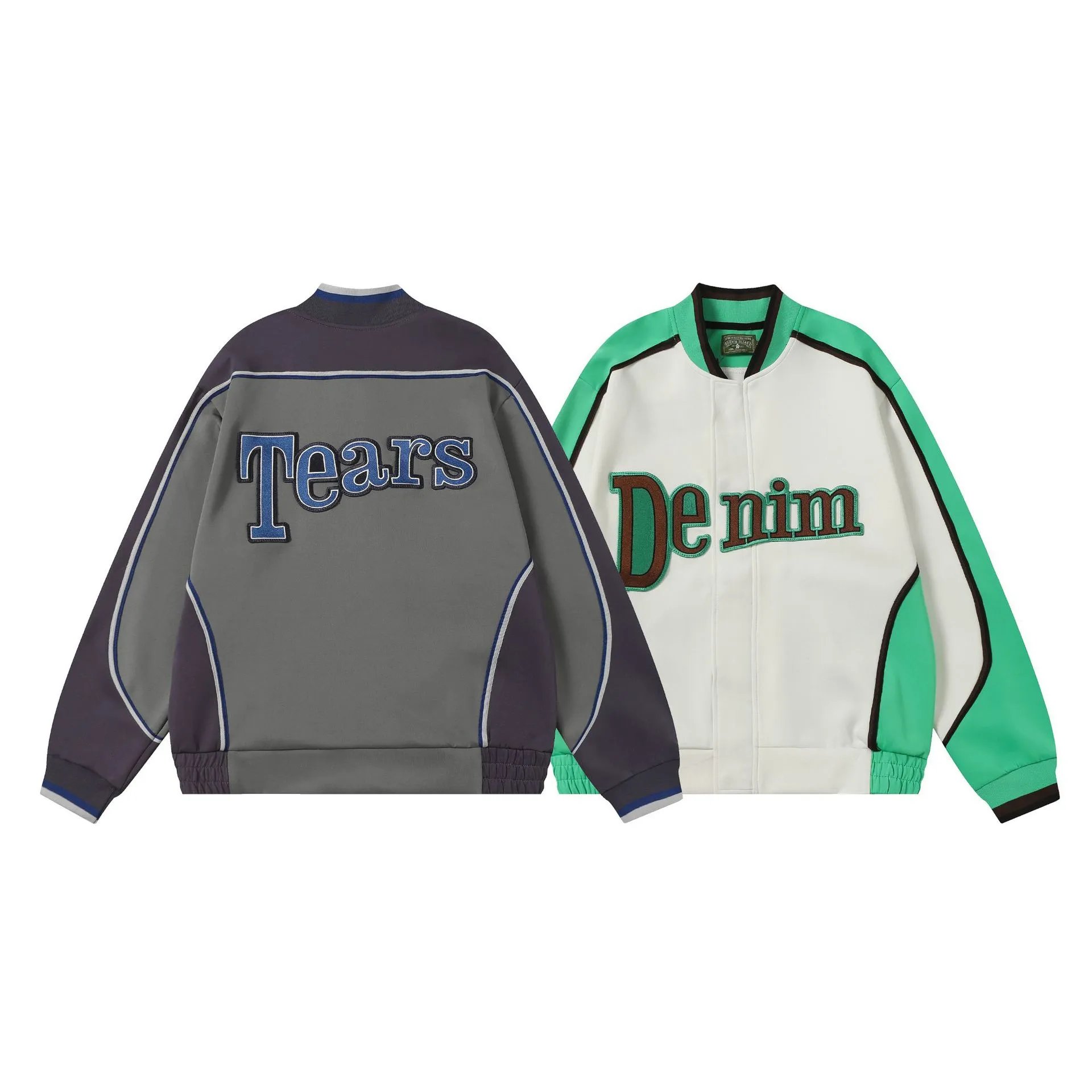 Saint Tears Denim Lettering Bomber Jacket White Green - 7