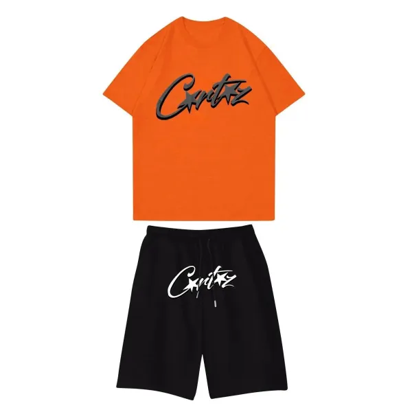 Crittz Orange Graphic Tee and Black Logo Shorts Set - 1