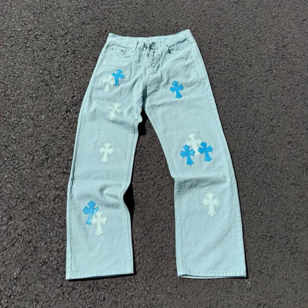 Chrome Hearts Cross-Embellished Straight-Leg Jeans Blue - 10