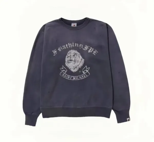 A Bathing Ape Saint Michael Distressed Navy Hoodie - 1