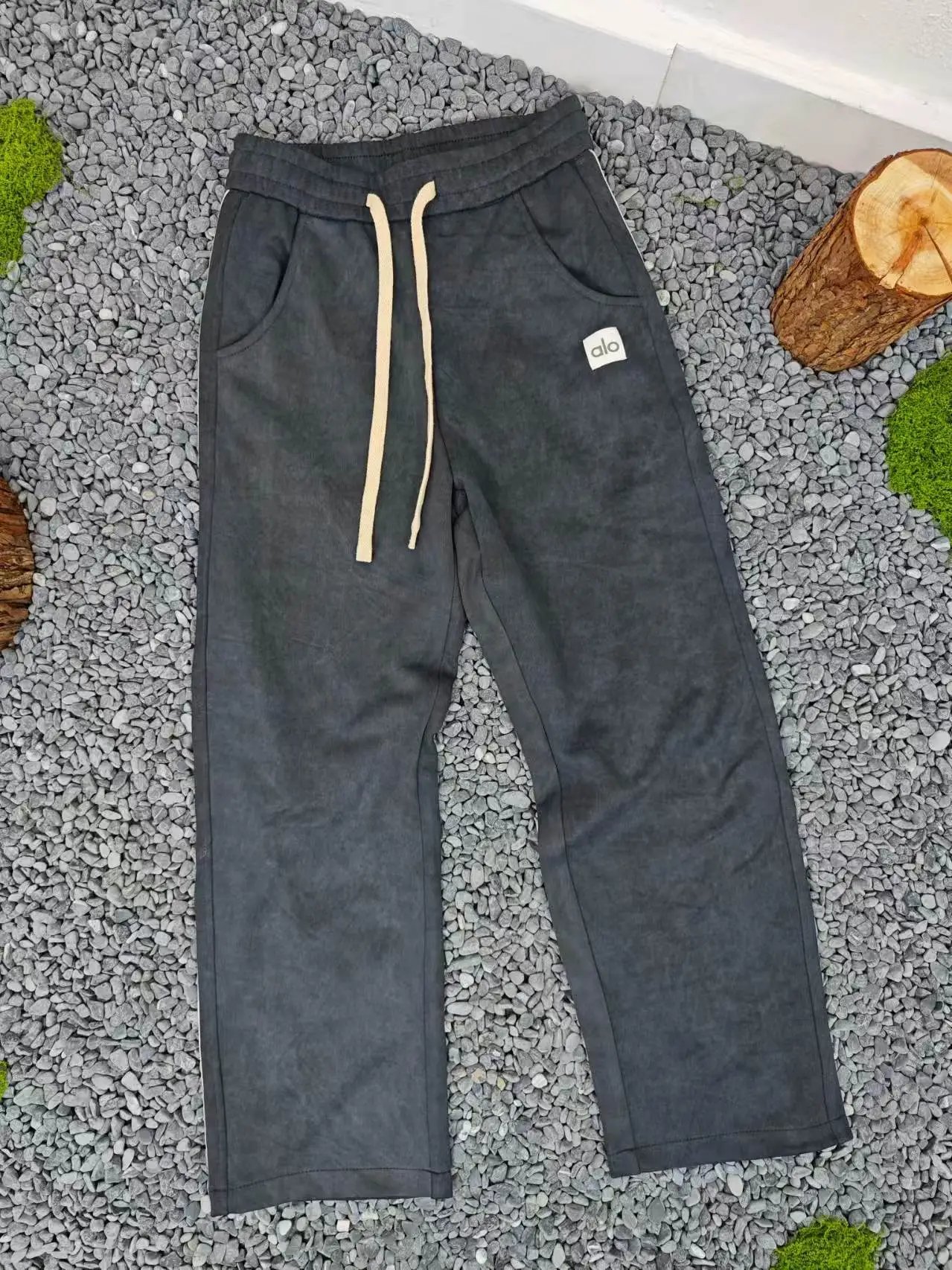 Alo Yoga Wide-Leg Sweatpants Charcoal Gray Sweatpants - 4
