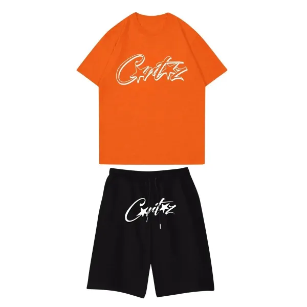 Critz Orange Graphic T-Shirt and Black Logo Shorts Set - 1