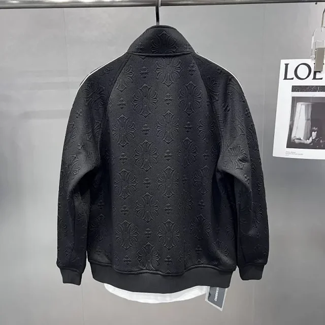 Unbranded Jackets Black embossed cross-pattern zip-up track jacket product detail image 5