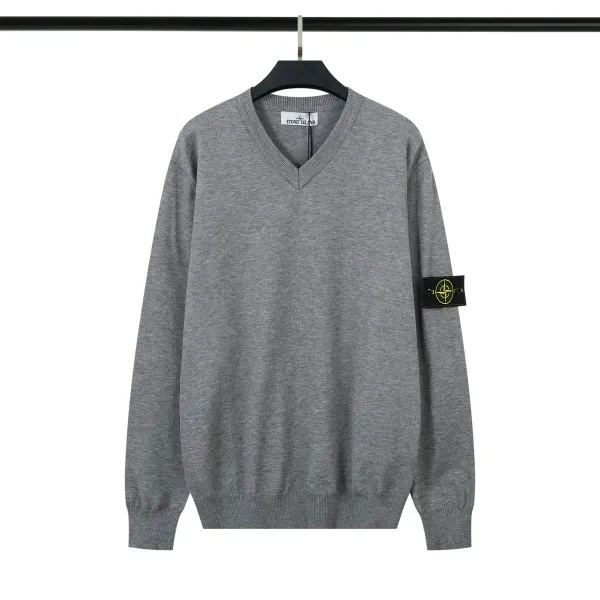 Stone Island V-Neck Sweater Gray - 1