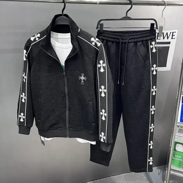 Unbranded Jackets Black embossed cross-pattern zip-up track jacket product detail image 3