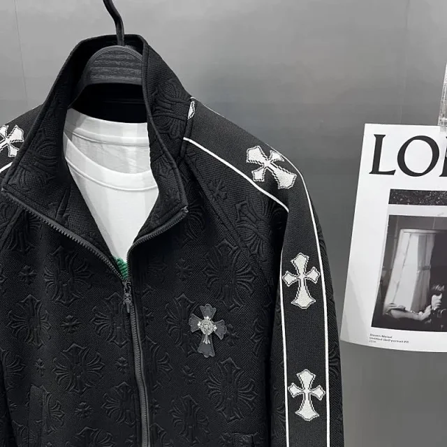 Unbranded Jackets Black embossed cross-pattern zip-up track jacket product detail image 8