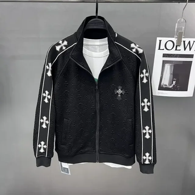 Unbranded Jackets Black embossed cross-pattern zip-up track jacket product detail image 4