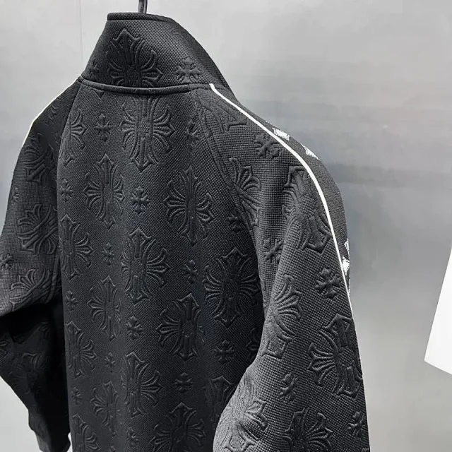 Unbranded Jackets Black embossed cross-pattern zip-up track jacket product detail image 9
