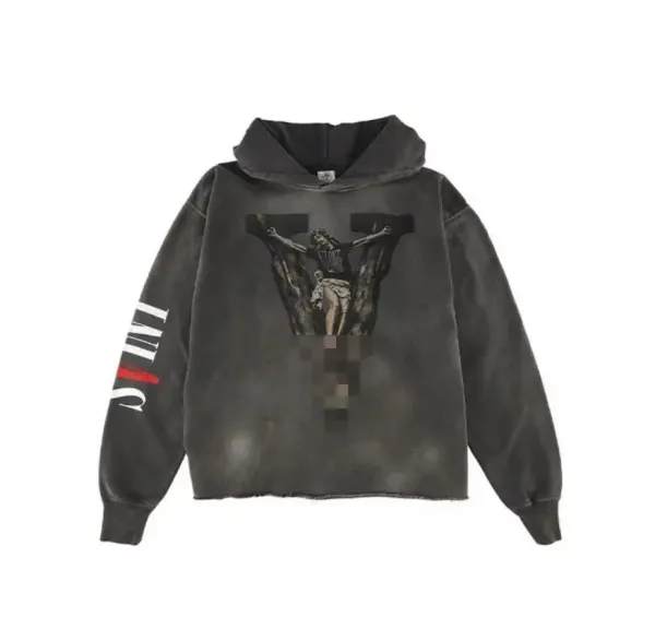 Saint Tears Crucifixion V Logo Distressed Hoodie Black - 1
