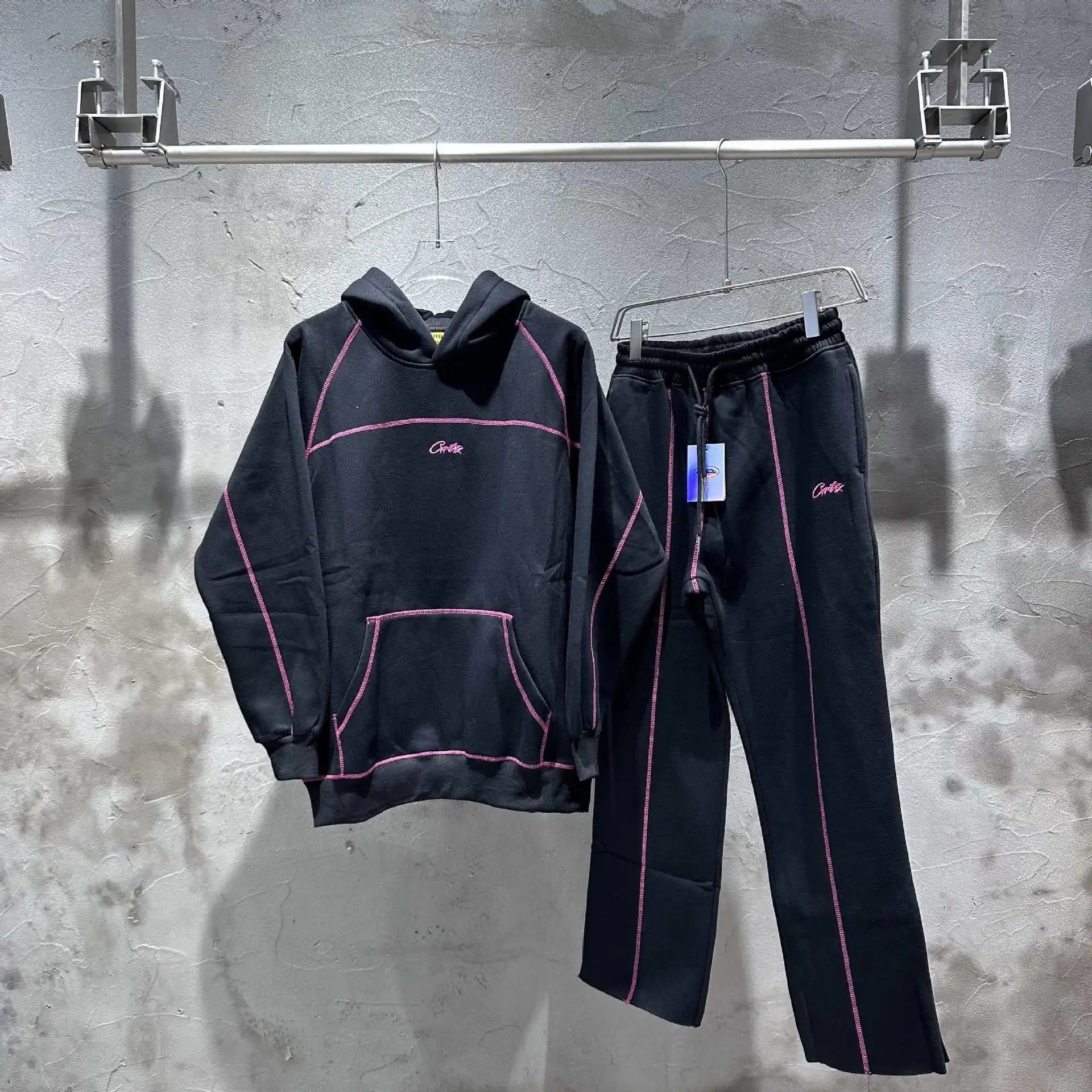 Vintage Hip-Hop Patchwork Hoodie Sweatpant Set photo 8
