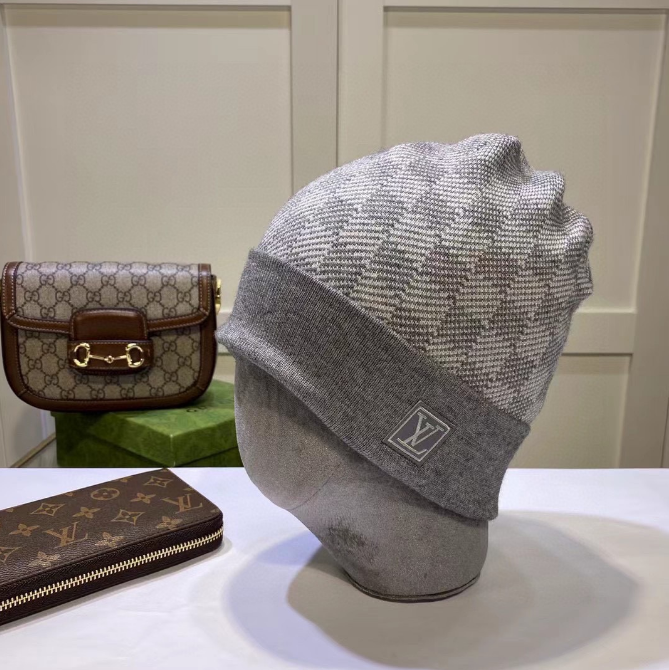 Louis Vuitton Monogram Canvas Pochette and GG Marmont Mini Bag with Blue Checkered Beanie - 7