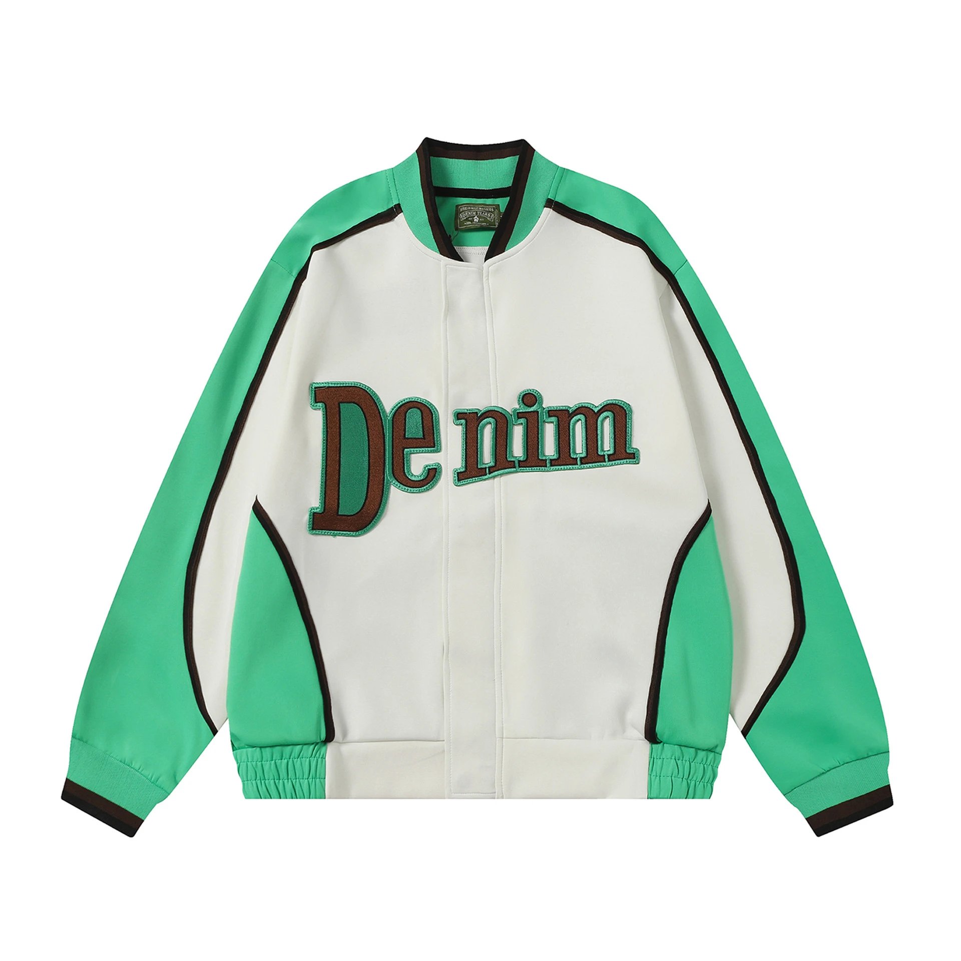 Saint Tears Denim Lettering Bomber Jacket White Green - 8