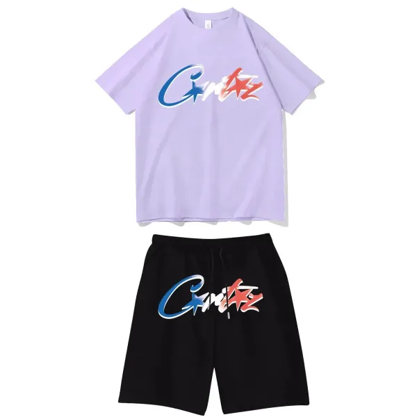 Cuntz Graphic Print Lavender T-Shirt and Black Shorts Set - 1