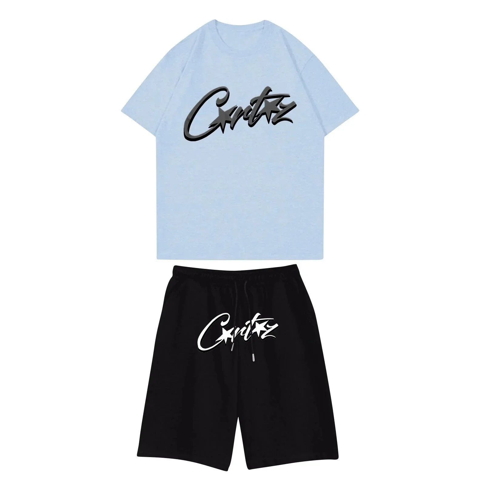 Critz Casual Set Light Blue T-Shirt and Black Shorts - 1
