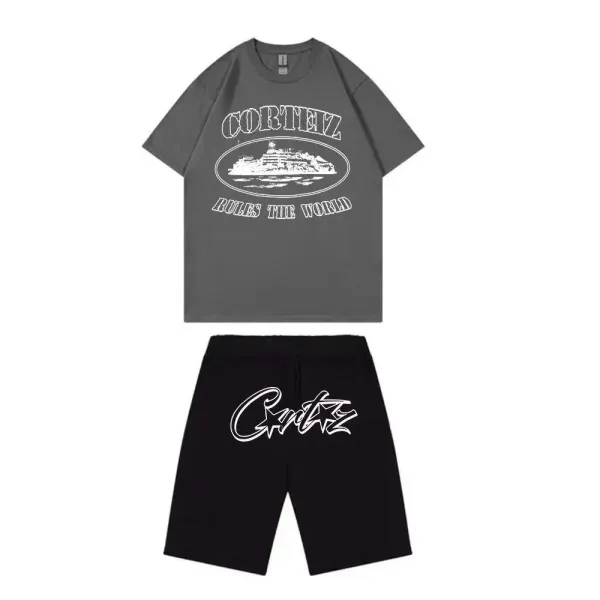 Cortez Rules The World Graphic T-Shirt and Shorts Set Gray/Black - 1
