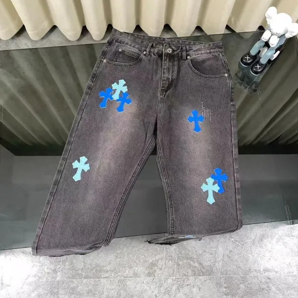 Chrome Hearts Cross-Embellished Straight-Leg Jeans Blue - 12