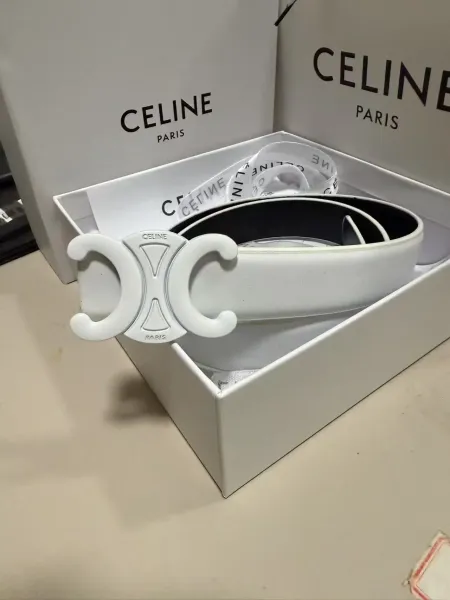 Celine Triomphe Belt White Leather Belt - 1
