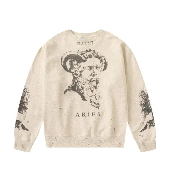Saint Tears Aries Graphic Distressed Sweater Beige - 1